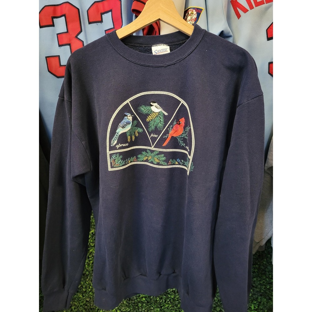 vtg 90s EMBROIDERED BIRD CREWNECK Sweatshirt L / nature outdoors vintage grandma